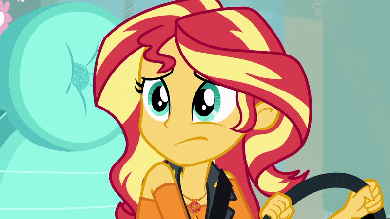 Size: 800x450 | Tagged: safe, screencap, character:sunset shimmer, episode:driving miss shimmer, g4, my little pony:equestria girls, animated, cute, driving miss shimmer: fluttershy, excited, geode of empathy, gif, happy, magical geodes, oh my gosh, pleased, shimmerbetes, solo