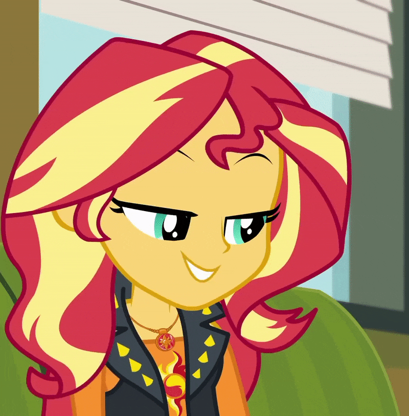 Size: 800x814 | Tagged: safe, screencap, character:sunset shimmer, episode:text support, g4, my little pony:equestria girls, animated, cropped, cute, female, geode of empathy, gif, magical geodes, shimmerbetes, smiling, solo, text support: sunset shimmer