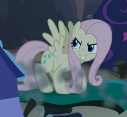 Size: 470x435 | Tagged: safe, screencap, character:fluttershy, character:mean fluttershy, species:pony, episode:the mean 6, g4, my little pony: friendship is magic, clone, cropped, evil grin, female, grin, smiling, solo, trampling