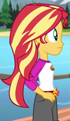 Size: 544x930 | Tagged: safe, screencap, character:sunset shimmer, equestria girls:legend of everfree, g4, my little pony:equestria girls, cropped, lake, pier, solo, water