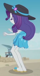 Size: 1100x2100 | Tagged: safe, screencap, character:rarity, my little pony:equestria girls, aww... baby turtles, beach, clothing, cropped, flip-flops, hat, legs, sandals, sarong, solo, sun hat, swimsuit