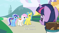 Size: 1280x720 | Tagged: safe, screencap, character:lemon hearts, character:minuette, character:twilight sparkle, character:twilight sparkle (unicorn), character:twinkleshine, species:pony, species:unicorn, episode:friendship is magic, g4, my little pony: friendship is magic, book, book of harmony, female, mare, opening credits, saddle bag