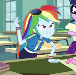 Size: 742x727 | Tagged: safe, screencap, character:rainbow dash, character:twilight sparkle, character:twilight sparkle (scitwi), species:eqg human, episode:the last day of school, g4, my little pony:equestria girls, cropped, geode of super speed, magical geodes