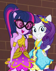 Size: 373x470 | Tagged: safe, screencap, character:rarity, character:twilight sparkle, character:twilight sparkle (scitwi), species:eqg human, equestria girls:dance magic, g4, my little pony:equestria girls, bare shoulders, cropped, ponied up, scitwilicorn, sleeveless