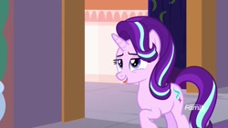 Size: 1920x1080 | Tagged: safe, screencap, character:starlight glimmer, species:pony, species:unicorn, episode:a matter of principals, g4, my little pony: friendship is magic, biting, female, lidded eyes, mare, out of context, raised leg, solo, tongue bite