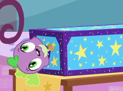 Size: 422x312 | Tagged: safe, screencap, character:spike, character:spike (dog), species:dog, episode:street magic with trixie, g4, my little pony:equestria girls, box, box sawing trick, cropped, implied trixie, magic trick, male, solo