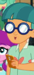 Size: 385x843 | Tagged: safe, screencap, episode:street magic with trixie, g4, my little pony:equestria girls, background human, cellphone, cropped, doodle bug, female, garden grove, male, offscreen character, phone, smartphone