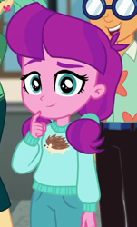 Size: 402x667 | Tagged: safe, screencap, character:lily longsocks, episode:street magic with trixie, g4, my little pony:equestria girls, background human, cropped, doodle bug, garden grove, hedgehog, male, offscreen character