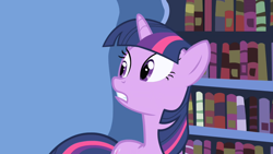 Size: 1280x720 | Tagged: safe, screencap, character:twilight sparkle, character:twilight sparkle (unicorn), species:pony, species:unicorn, episode:friendship is magic, g4, my little pony: friendship is magic, bookshelf, solo, twilight's canterlot home