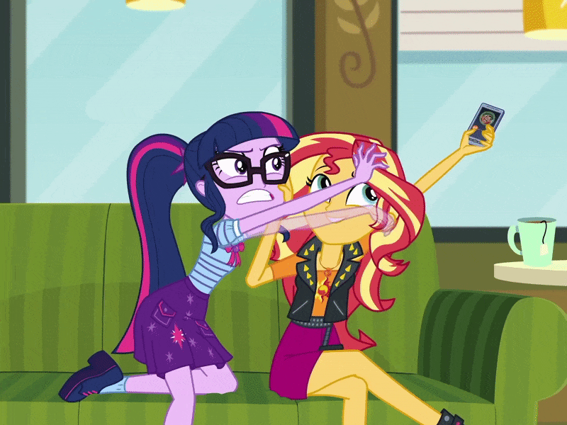 Size: 800x600 | Tagged: safe, screencap, character:sunset shimmer, character:timber spruce, character:twilight sparkle, character:twilight sparkle (scitwi), species:eqg human, episode:text support, g4, my little pony:equestria girls, adorable distress, adorkable, animated, bully, clothing, crossed legs, cute, dork, flailing, geode of empathy, geode of telekinesis, gif, glasses, implied shipping, implied straight, implied timbertwi, jewelry, keep away, magical geodes, majestic as fuck, necklace, phone, tantrum, text support: sunset shimmer, twilighting