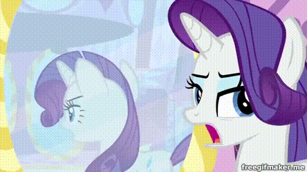 Size: 444x250 | Tagged: safe, screencap, character:rarity, character:starlight glimmer, species:pony, episode:rarity's biggest fan, animated, gif, magic, magic blast, messy hair, stunned, watermark