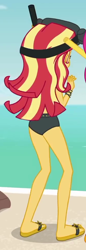 Size: 336x979 | Tagged: safe, screencap, character:sunset shimmer, episode:unsolved selfie mysteries, g4, my little pony:equestria girls, ass, bikini, bunset shimmer, butt, clothing, cropped, feet, female, flip-flops, legs, sandals, snorkel, solo, swimsuit