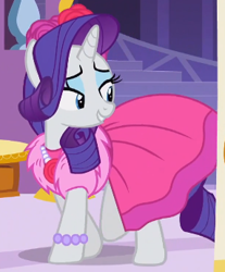 Size: 286x345 | Tagged: safe, screencap, character:rarity, species:pony, species:unicorn, episode:no second prances, g4, my little pony: friendship is magic, beautiful, bracelet, clothing, cropped, cute, dress, female, flower, jewelry, lidded eyes, mare, necklace, raribetes, rose, smiling, solo