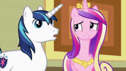 Size: 1280x720 | Tagged: safe, screencap, character:princess cadance, character:shining armor, species:alicorn, species:pony, species:unicorn, episode:a flurry of emotions, g4, my little pony: friendship is magic, animated, implied flurry heart, sound, uh-oh, webm