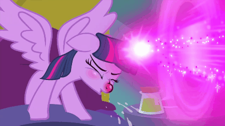 Size: 450x252 | Tagged: safe, screencap, character:applejack, character:rarity, character:twilight sparkle, character:twilight sparkle (alicorn), species:alicorn, species:earth pony, species:pony, species:unicorn, episode:ail-icorn, animated, bed, female, gif, magic blast, mare, picture frame, rariskate, red nosed, shipping fuel, sneeze spray, sneezing, sparkles
