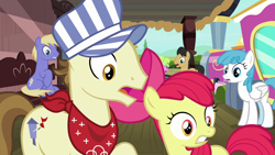 Size: 1280x720 | Tagged: safe, screencap, character:apple bloom, character:daisy, character:steamer, character:white lightning, species:pony, episode:surf and/or turf, g4, my little pony: friendship is magic, thorn (character)