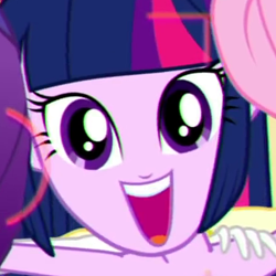 Size: 420x420 | Tagged: safe, screencap, character:twilight sparkle, episode:a photo booth story, eqg summertime shorts, g4, my little pony:equestria girls, adorkable, bare shoulders, cropped, cute, dork, fall formal outfits, open mouth, smiling