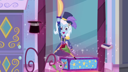Size: 1920x1080 | Tagged: safe, screencap, character:spike, character:spike (dog), character:trixie, species:dog, episode:street magic with trixie, g4, my little pony:equestria girls, box, box sawing trick, magic trick