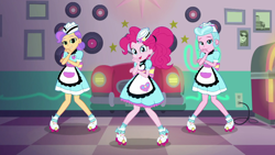 Size: 1280x720 | Tagged: safe, screencap, character:pinkie pie, episode:coinky-dink world, eqg summertime shorts, g4, my little pony:equestria girls, apron, clothing, cute, diner, doo wop, server pinkie pie, sunny sugarsocks, tip top, waitress