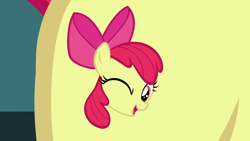 Size: 1280x720 | Tagged: safe, screencap, character:apple bloom, episode:bloom and gloom, g4, my little pony: friendship is magic, cutie mark, flank, head, one eye closed, smiling, solo, wink