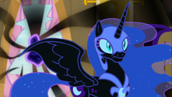 Size: 1662x938 | Tagged: safe, screencap, character:nightmare moon, character:princess luna, character:tantabus, species:alicorn, species:pony, episode:do princesses dream of magic sheep?, ethereal mane, female, galaxy mane, mare