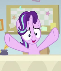 Size: 371x430 | Tagged: safe, screencap, character:starlight glimmer, species:pony, episode:marks for effort, g4, my little pony: friendship is magic, cropped, raised hoof, solo