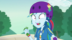 Size: 1920x1080 | Tagged: safe, screencap, character:rainbow dash, episode:sic skateboard, g4, my little pony:equestria girls, eating, food, geode of super speed, lettuce, magical geodes, solo