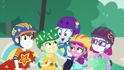 Size: 1920x1080 | Tagged: safe, screencap, character:lily longsocks, character:rainbow dash, character:super funk, episode:sic skateboard, g4, my little pony:equestria girls, cute, gallop j. fry, helmet, little red, skateboard