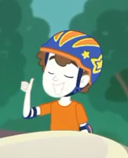Size: 182x225 | Tagged: safe, screencap, character:super funk, episode:sic skateboard, g4, my little pony:equestria girls, background human, clothing, cropped, eyes closed, helmet, reaction image, smiling, thumbs up