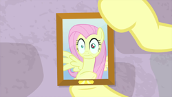 Size: 1280x720 | Tagged: safe, screencap, character:fluttershy, species:pegasus, species:pony, episode:teacher of the month, animation error, bust, hooves, portrait, red eye, solo, teacher of the month (episode), wall