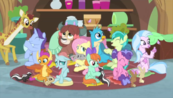 Size: 1280x720 | Tagged: safe, screencap, character:berry blend, character:berry bliss, character:clementine, character:fluttershy, character:gallus, character:november rain, character:ocellus, character:peppermint goldylinks, character:sandbar, character:silverstream, character:smolder, character:yona, species:bird, species:changedling, species:changeling, species:classical hippogriff, species:dragon, species:earth pony, species:griffon, species:hippogriff, species:pegasus, species:pony, species:rabbit, species:reformed changeling, species:unicorn, species:yak, animal, blissabetes, bow, colored hooves, cute, diaocelles, diastreamies, dragoness, female, friendship student, giraffe, hair bow, jewelry, male, mare, monkey swings, necklace, novemberbetes, peppermint adoralinks, sandabetes, shyabetes, skunk, smiling, smolderbetes, stallion, student six, teacher of the month (episode), teenager, yonadorable