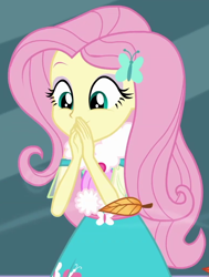 Size: 770x1020 | Tagged: safe, screencap, character:fluttershy, episode:street chic, g4, my little pony:equestria girls, autumn leaves, clothing, cropped, cute, leaf, scarf, shyabetes, solo
