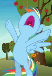 Size: 630x928 | Tagged: safe, screencap, character:rainbow dash, species:pegasus, species:pony, episode:grannies gone wild, g4, my little pony: friendship is magic, bipedal, cropped, female, hooves in air, mare, open mouth, spread wings, wings