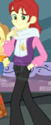 Size: 298x720 | Tagged: safe, screencap, character:applejack, character:nolan north, episode:street chic, g4, my little pony:equestria girls, background human, clothing, cropped, male, nolan north, offscreen character, pants, scarf