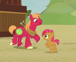 Size: 264x216 | Tagged: safe, screencap, character:babs seed, character:big mcintosh, species:earth pony, species:pony, episode:apple family reunion, g4, my little pony: friendship is magic, animated, dancing, male, stallion