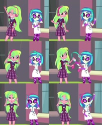 Size: 1036x1266 | Tagged: safe, screencap, character:dj pon-3, character:lemon zest, character:vinyl scratch, equestria girls:friendship games, g4, my little pony:equestria girls, crystal prep shadowbolts, female, friendship games bloopers, headphones, music