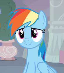 Size: 825x936 | Tagged: safe, screencap, character:rainbow dash, species:pegasus, species:pony, episode:non-compete clause, g4, my little pony: friendship is magic, cropped, female, mare, sitting, smiling