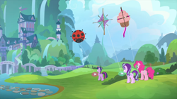 Size: 1280x720 | Tagged: safe, screencap, character:pinkie pie, character:starlight glimmer, character:twilight sparkle, character:twilight sparkle (alicorn), species:alicorn, species:pony, episode:starlight the hypnotist, kite, kite flying, ladybug, that pony sure does love kites