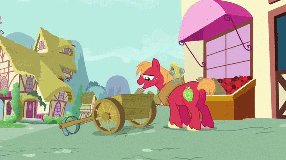 Size: 576x324 | Tagged: safe, screencap, character:big mcintosh, character:spike, species:earth pony, species:pony, episode:spike at your service, g4, my little pony: friendship is magic, animated, apple, cart, male, stallion
