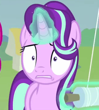 Size: 324x360 | Tagged: safe, screencap, character:pinkie pie, character:starlight glimmer, species:pony, episode:starlight the hypnotist, animated, gif, magic, solo focus, telekinesis, wide eyes