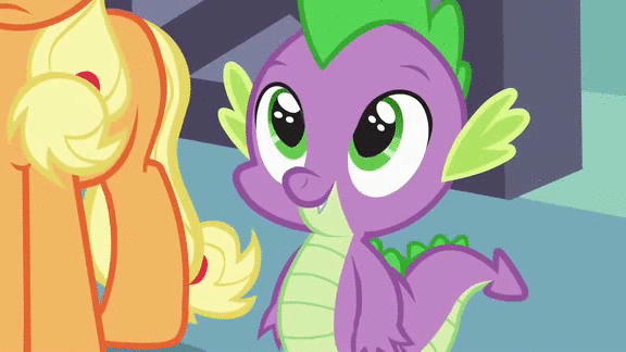 Size: 576x324 | Tagged: safe, screencap, character:applejack, character:spike, species:dragon, species:earth pony, species:pony, episode:spike at your service, g4, my little pony: friendship is magic, animated, cute, female, male, mare, missing cutie mark, spikabetes