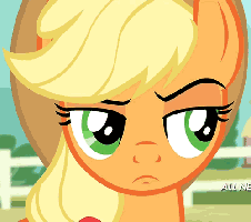 Size: 226x200 | Tagged: safe, screencap, character:applejack, species:pony, episode:three's a crowd, g4, my little pony: friendship is magic, animated, applejack's eyebrow, cropped, gif, raised eyebrow, solo