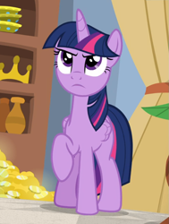 Size: 701x926 | Tagged: safe, screencap, character:twilight sparkle, character:twilight sparkle (alicorn), species:alicorn, species:pony, episode:friendship university, g4, my little pony: friendship is magic, confident, cropped, female, raised hoof, solo, twilight is not amused, unamused