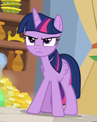 Size: 708x891 | Tagged: safe, screencap, character:twilight sparkle, character:twilight sparkle (alicorn), species:alicorn, species:pony, episode:friendship university, g4, my little pony: friendship is magic, confident, cropped, female, narrowed eyes, twilight is not amused, unamused