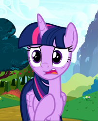 Size: 705x871 | Tagged: safe, screencap, character:twilight sparkle, character:twilight sparkle (alicorn), species:alicorn, species:pony, episode:yakity-sax, g4, my little pony: friendship is magic, cropped, female, folded wings, hoof on chest, nervous, open mouth, sad, wings
