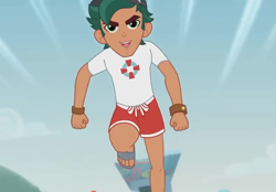 Size: 1034x720 | Tagged: safe, screencap, character:timber spruce, episode:turf war, g4, my little pony:equestria girls, clothing, cropped, feet, legs, lifeguard, lifeguard timber, male, male feet, running, sandals