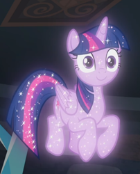 Size: 548x679 | Tagged: safe, screencap, character:tree of harmony, character:treelight sparkle, character:twilight sparkle, species:alicorn, species:pony, episode:what lies beneath, g4, my little pony: friendship is magic, cropped, female, floating, implied twilight sparkle, smiling, solo, sparkles, tree of harmony, treelight sparkle
