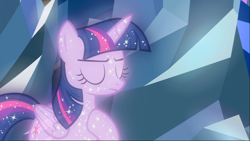 Size: 1667x939 | Tagged: safe, screencap, character:tree of harmony, character:treelight sparkle, character:twilight sparkle, species:alicorn, species:pony, episode:what lies beneath, g4, my little pony: friendship is magic, eyes closed, female, hoof on chest, implied twilight sparkle, mare, solo, tree of harmony, treelight sparkle