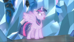 Size: 1667x938 | Tagged: safe, screencap, character:tree of harmony, character:treelight sparkle, character:twilight sparkle, species:alicorn, species:pony, episode:what lies beneath, g4, my little pony: friendship is magic, female, implied twilight sparkle, mare, open mouth, solo, spread wings, tree of harmony, treelight sparkle, wings