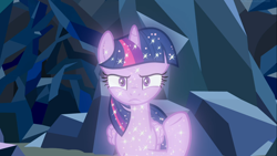 Size: 1666x937 | Tagged: safe, screencap, character:tree of harmony, character:treelight sparkle, character:twilight sparkle, species:alicorn, species:pony, episode:what lies beneath, g4, my little pony: friendship is magic, crystal, female, implied twilight sparkle, mare, narrowed eyes, nightmare cave, solo, sparkles, tree of harmony, treelight sparkle